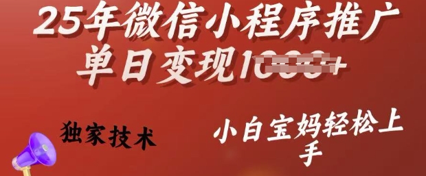 25年微信小程序推广单日变现多张，独家技术，小白宝妈轻松上手【揭秘】-心思维创富网_网上创业教程_网络创业项目