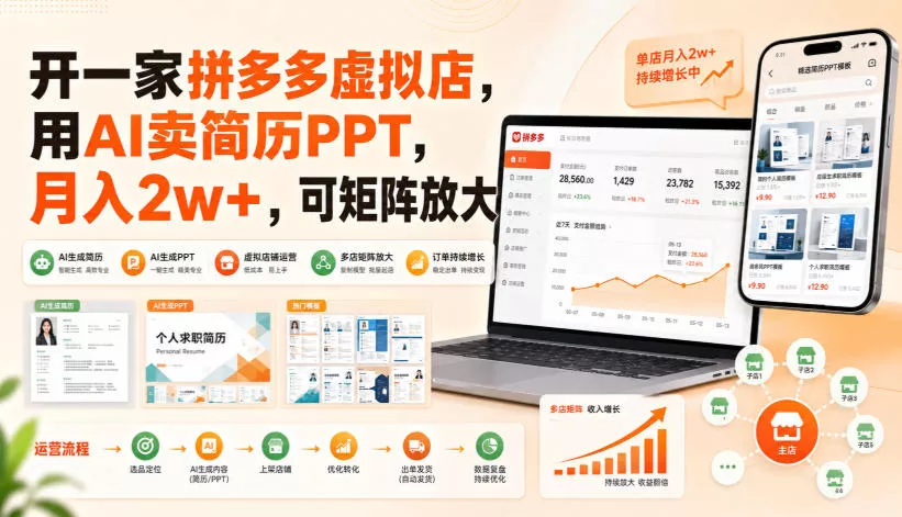 开一家拼多多虚拟店，用AI卖简历PPT，月入2w+，可矩阵放大【揭秘】-心思维创富网_网上创业教程_网络创业项目
