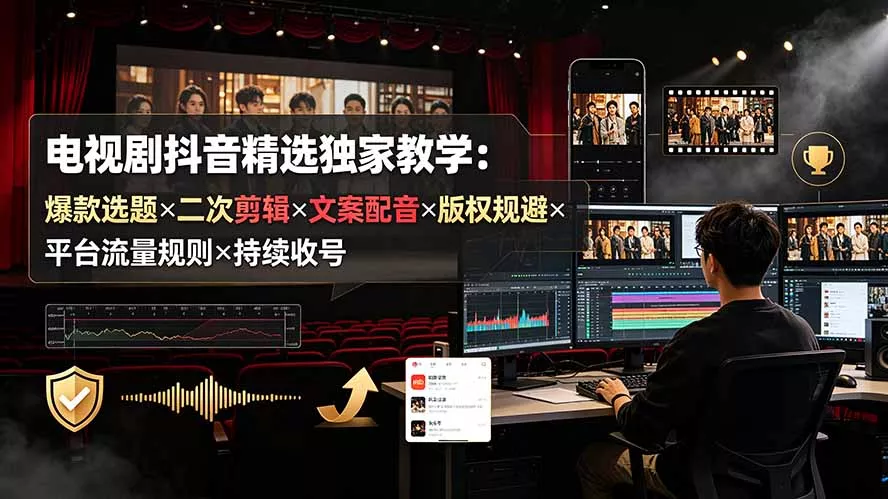 电视剧抖音精选独家教学：爆款选题×二次剪辑×文案配音×版权规避×平台流量规则×持续收益账号-心思维创富网_网上创业教程_网络创业项目