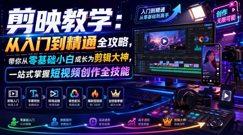 剪映教学：从入门到精通全攻略，带你从零基础小白成长为剪辑大神，一站式掌握短视频创作全技能-心思维创富网_网上创业教程_网络创业项目