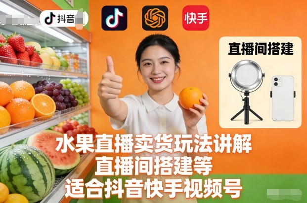 水果直播卖货玩法讲解、直播间搭建等，适合抖音快手视频号-心思维创富网_网上创业教程_网络创业项目