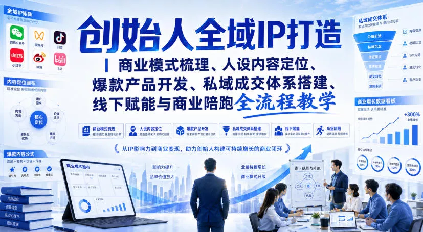 创始人全域IP打造｜商业模式梳理、人设内容定位、爆款产品开发、私域成交体系搭建、线下赋能与商业陪跑全流程教学-心思维创富网_网上创业教程_网络创业项目