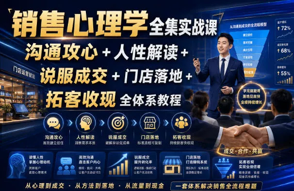销售心理学全集实战课｜沟通攻心+人性解读+说服成交+门店落地+拓客收现全体系教程-心思维创富网_网上创业教程_网络创业项目