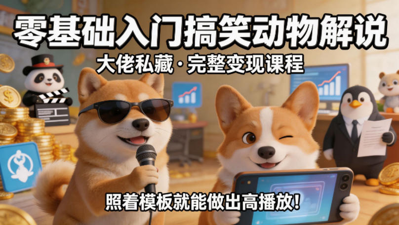 零基础入门搞笑动物解说，大佬私藏完整变现课程，照着模板就能做出高播放-心思维创富网_网上创业教程_网络创业项目