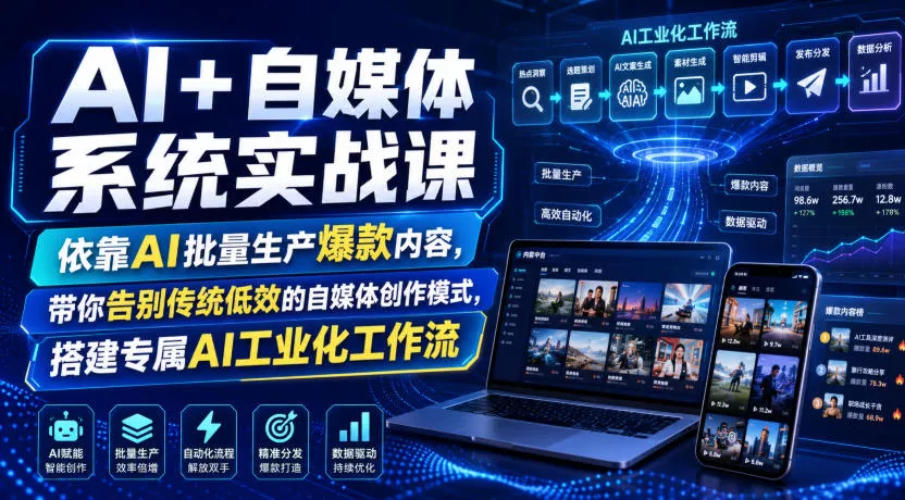 AI+自媒体系统实战课，依靠AI批量生产爆款内容，带你告别传统低效的自媒体创作模式，搭建专属AI工业化工作流-心思维创富网_网上创业教程_网络创业项目