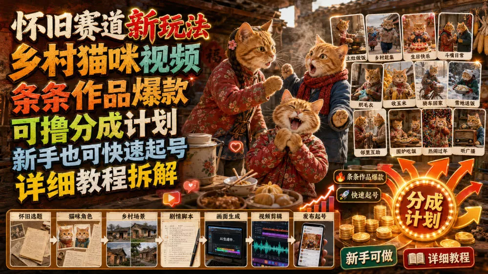 怀旧赛道新玩法，乡村猫咪视频，条条作品爆款，可撸分成计划，新手也可快速起号，详细教程拆解-心思维创富网_网上创业教程_网络创业项目