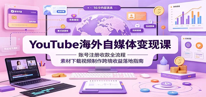YouTube海外自媒体变现课：账号注册收款全流程，素材下载视频制作跨境收益落地指南-心思维创富网_网上创业教程_网络创业项目