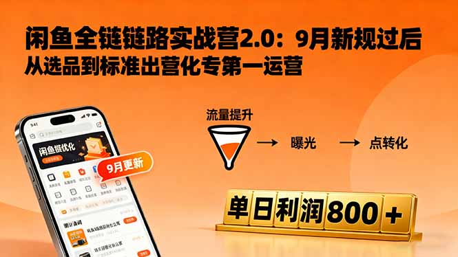 闲鱼变现课3.0：掌握链接优化、流量提升、商业变现，单日利润800+-心思维创富网_网上创业教程_网络创业项目