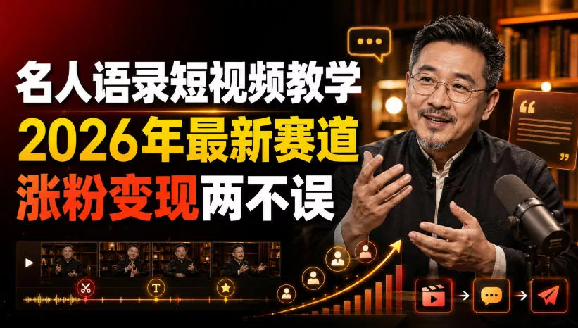 名人语录短视频教学，2026年最新赛道，涨粉变现两不误