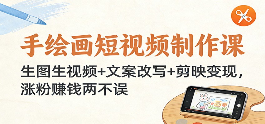 手绘画短视频制作课：生图生视频+文案改写+剪映变现，涨粉赚钱两不误-心思维创富网_网上创业教程_网络创业项目