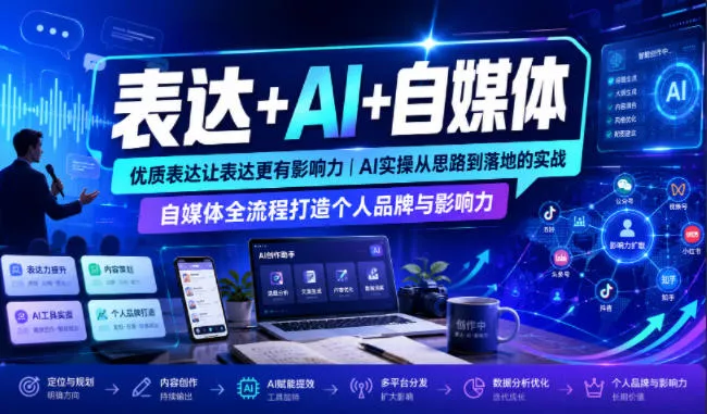 表达+AI+自媒体，优质表达让表达更有影响力|AI实操从思路到落地的实战|自媒体全流程打造个人品牌与影响力-心思维创富网_网上创业教程_网络创业项目