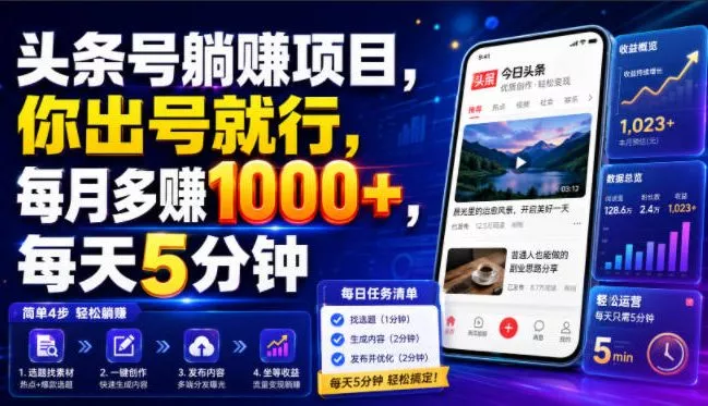 头条号躺賺项目，你出号就行，每月多賺1000+，每天5分钟，坐等分米【揭秘】-心思维创富网_网上创业教程_网络创业项目