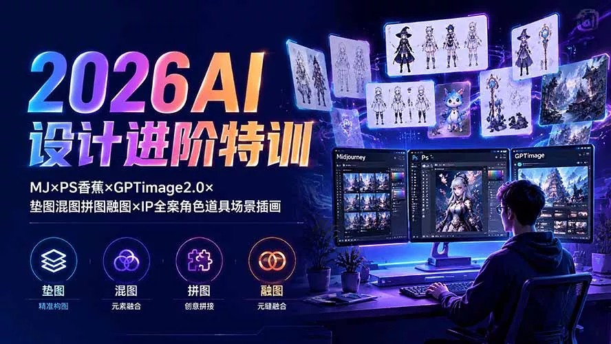 2026AI设计进阶特训：MJ×PS香蕉×GPTimage2.0×垫图混图拼图融图×IP全案角色道具场景插画-心思维创富网_网上创业教程_网络创业项目