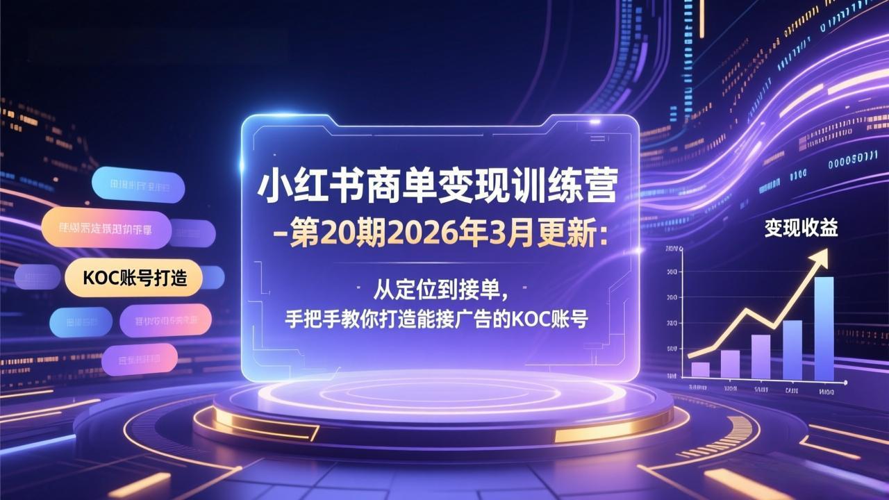 小红书商单变现训练营-第20期26年3月更新：从定位到接单，手把手教你打造能接广告的KOC账号-心思维创富网_网上创业教程_网络创业项目