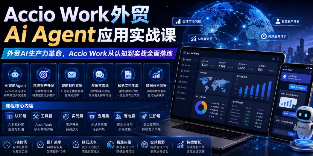 Accio Work外贸Ai Agent应用实战课，外贸AI生产力革命，Accio Work从认知到实战全面落地-心思维创富网_网上创业教程_网络创业项目