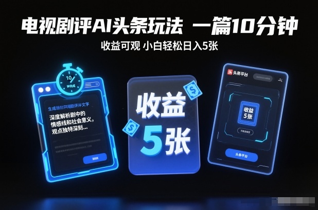 电视剧评AI头条玩法，一篇10分钟，收益可观，小白轻松日入5张+【独家】-心思维创富网_网上创业教程_网络创业项目