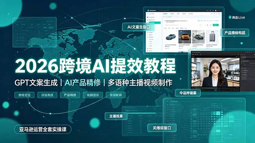 2026跨境AI提效教程·GPT文案生成｜AI产品精修｜多语种主播视频制作，亚马逊运营全套实操课-心思维创富网_网上创业教程_网络创业项目