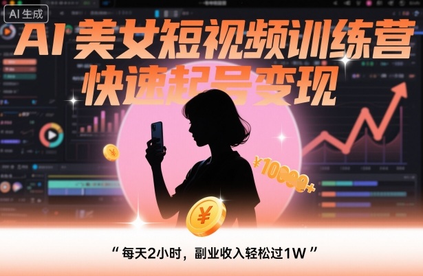 AI美女短视频训练营，快速起号变现，每天2小时，副业收入轻松过1W-心思维创富网_网上创业教程_网络创业项目