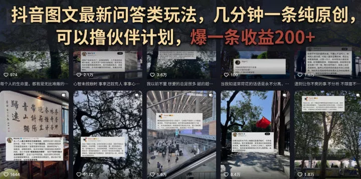 抖音图文最新问答类玩法，几分钟一条纯原创，可以撸伙伴计划，爆一条收益200+-心思维创富网_网上创业教程_网络创业项目