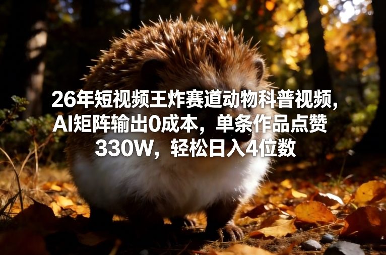 26年短视频王炸赛道动物科普视频，AI矩阵输出0成本，单条作品点赞330W，轻松日入4位数-心思维创富网_网上创业教程_网络创业项目