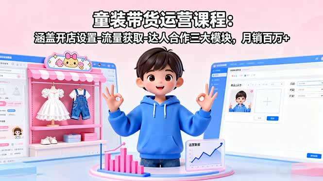 童装带货运营课程：涵盖开店设置-流量获取-达人合作三大模块，月销百万+-心思维创富网_网上创业教程_网络创业项目