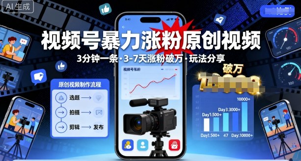 视频号暴力涨粉原创视频，3分钟一条原创视频，3-7天涨粉破万，玩法分享给你-心思维创富网_网上创业教程_网络创业项目