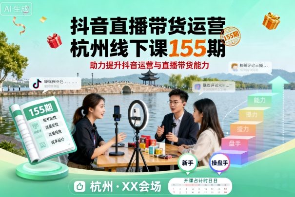 抖音直播带货运营杭州线下课155期，助力提升抖音运营与直播带货能力-心思维创富网_网上创业教程_网络创业项目