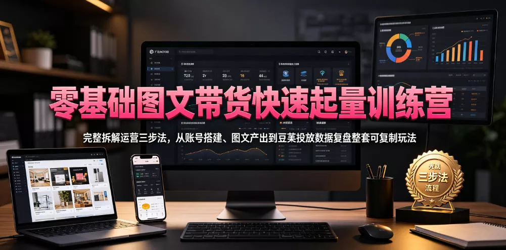 零基础图文带货快速起量训练营，完整拆解运营三步法，从账号搭建、图文产出到豆荚投放数据复盘整套可复制玩法-心思维创富网_网上创业教程_网络创业项目