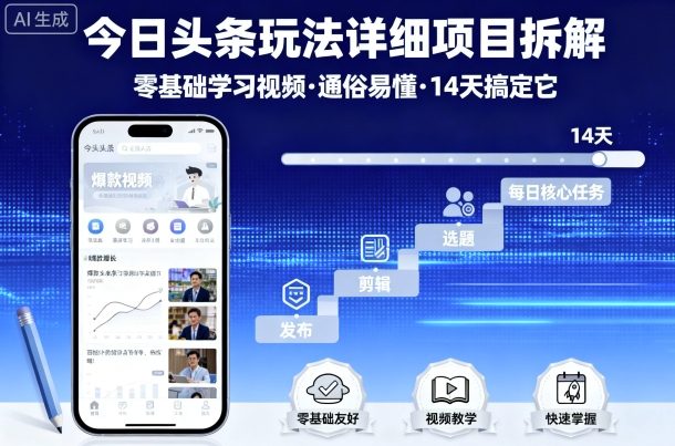 今日头条玩法详细项目拆解，零基础学习视频 通俗易懂 14天搞定它-心思维创富网_网上创业教程_网络创业项目
