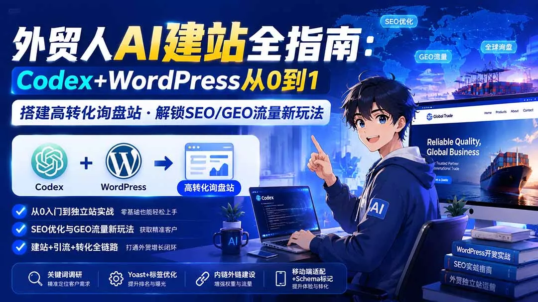 外贸人AI建站全指南：Codex+WordPress从0到1·搭建高转化询盘站·解锁SEO/GEO流量新玩法-更新-心思维创富网_网上创业教程_网络创业项目