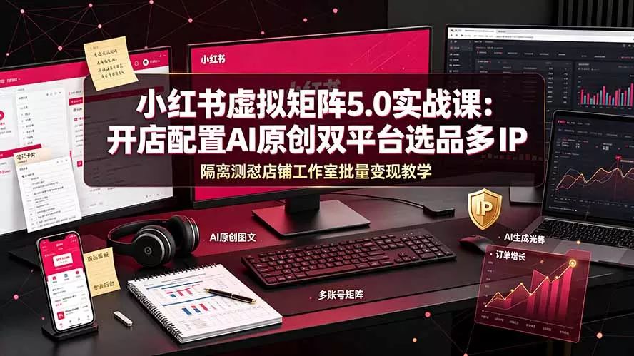 小红书虚拟矩阵5.0实战课：开店配置｜AI原创｜双平台选品｜多IP隔离｜测怼店铺工作室批量变现实操教学-心思维创富网_网上创业教程_网络创业项目