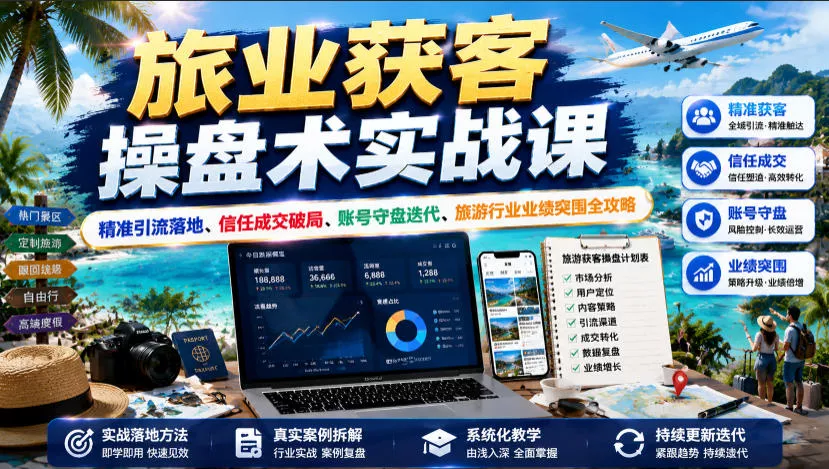 旅业获客操盘术实战课｜精准引流落地、信任成交破局、账号守盘迭代、旅游行业业绩突围全攻略-心思维创富网_网上创业教程_网络创业项目