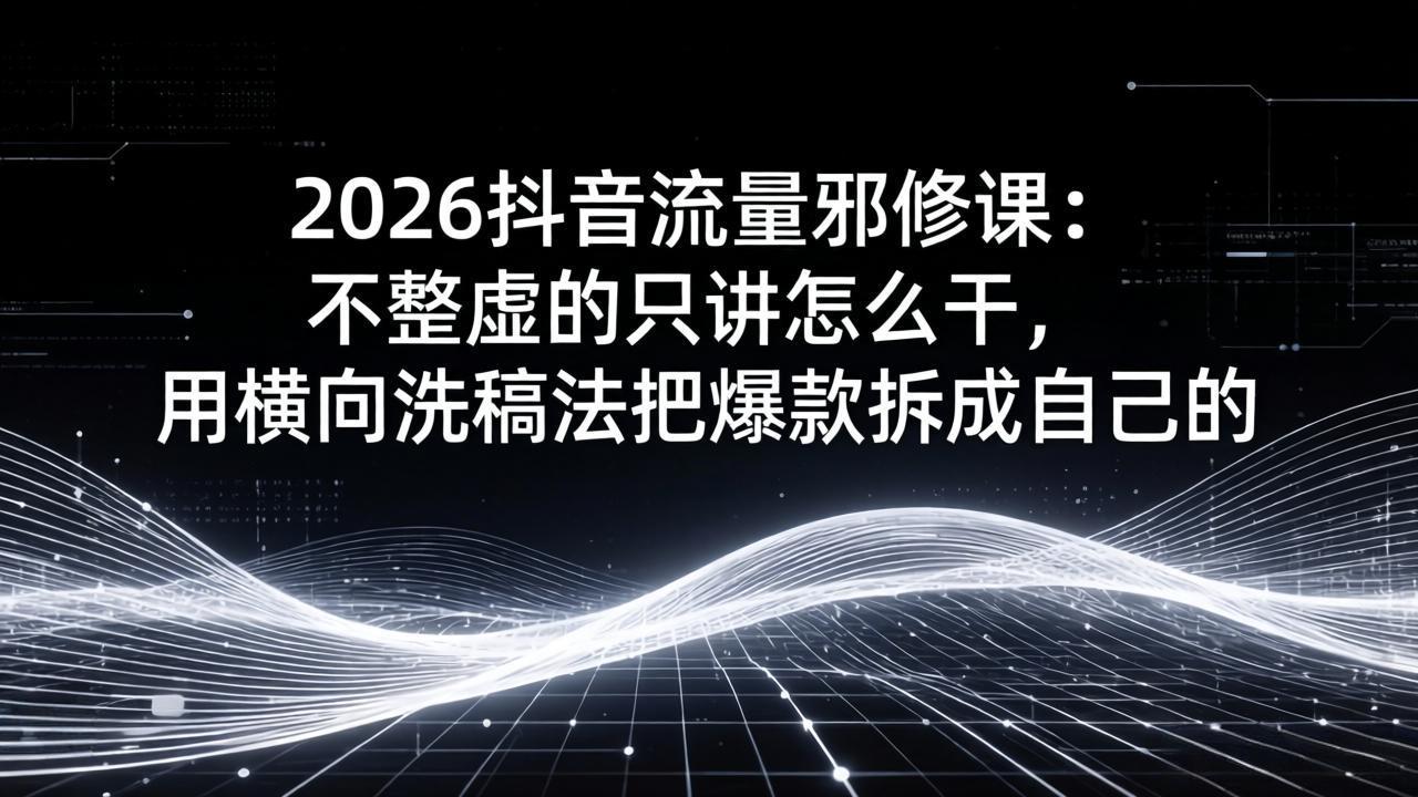 2026抖音流量邪修课：不整虚的只讲怎么干，用横向洗稿法把爆款拆成自己的-心思维创富网_网上创业教程_网络创业项目