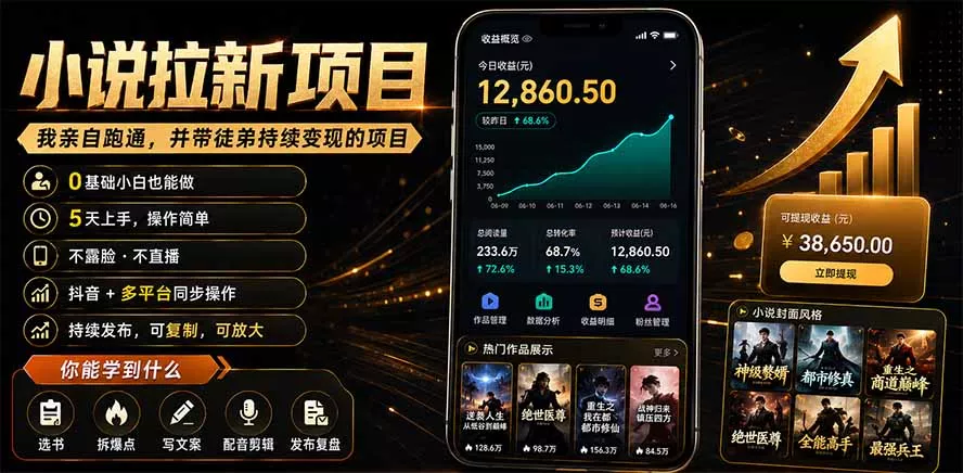 抖音及多平台小说拉新项目：我亲自跑通并持续带徒弟实操｜0基础小白5天上手快速变现-心思维创富网_网上创业教程_网络创业项目