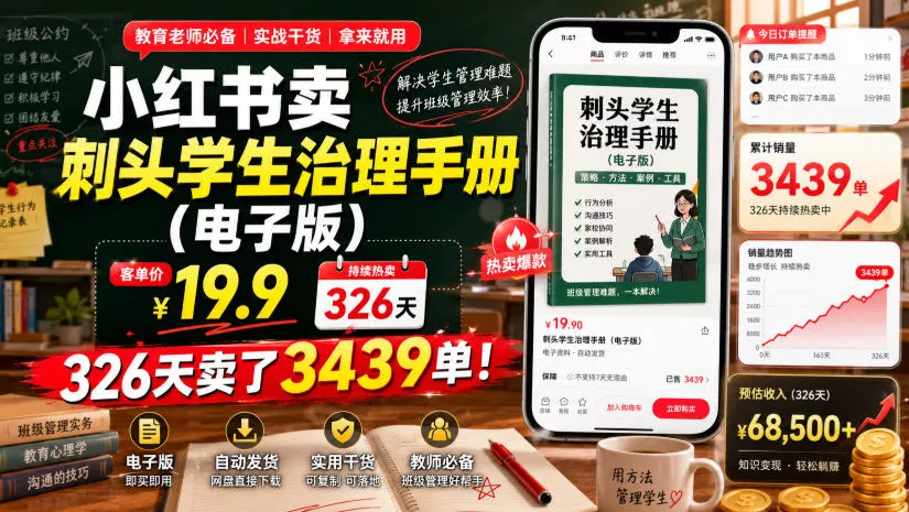 小红书卖刺头学生治理手册(电子版)，客单价19.9，326天卖了3439单！-心思维创富网_网上创业教程_网络创业项目