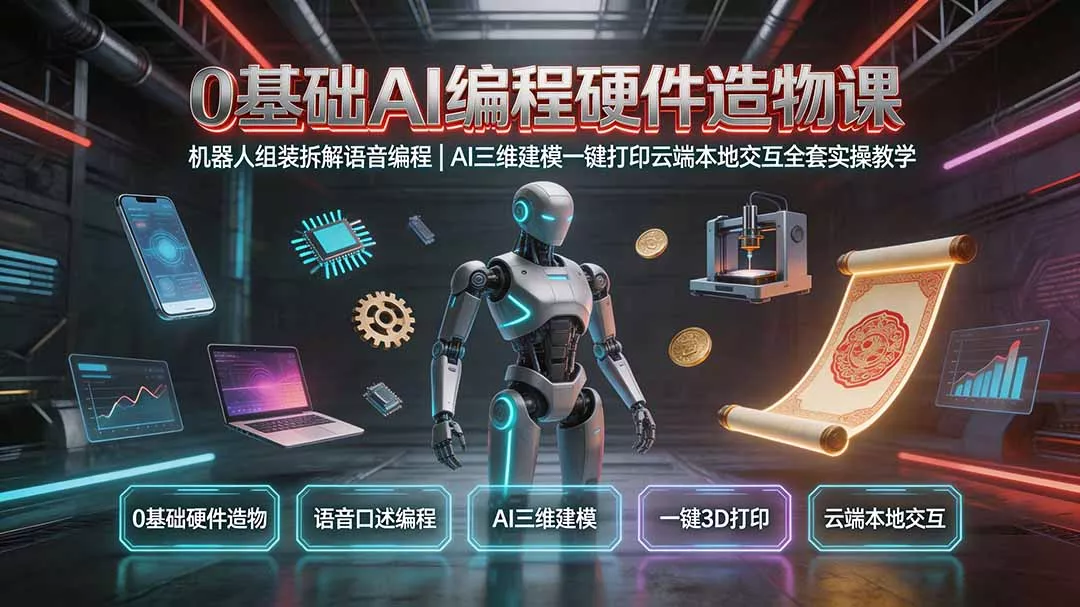 0基础AI编程硬件造物课｜机器人组装拆解语音编程，AI三维建模一键打印云端本地交互全套实操教学-心思维创富网_网上创业教程_网络创业项目