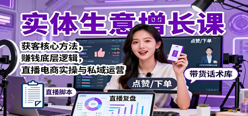 实体生意增长课：获客核心方法，赚钱底层逻辑，直播电商实操与私域运营-心思维创富网_网上创业教程_网络创业项目