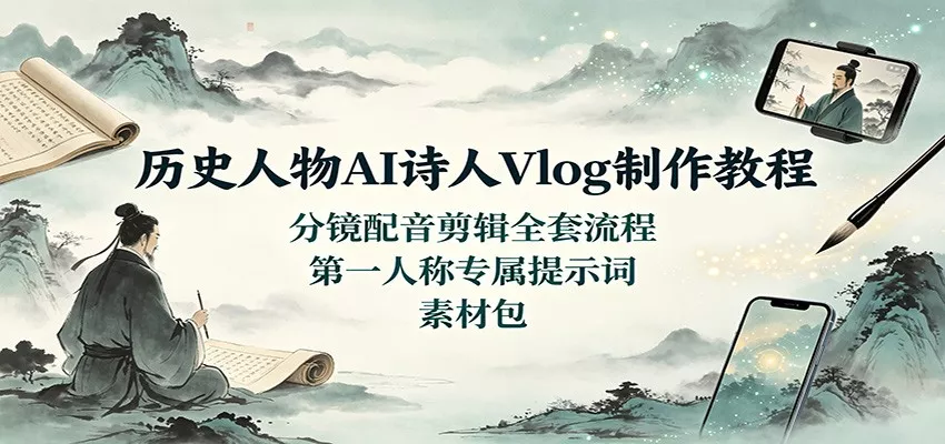 历史人物AI诗人Vlog制作教程：分镜配音剪辑全套流程，第一人称专属提示词素材包-心思维创富网_网上创业教程_网络创业项目