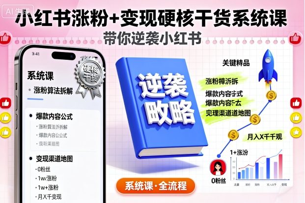 小红书涨粉+变现硬核干货系统课，带你逆袭小红书-心思维创富网_网上创业教程_网络创业项目