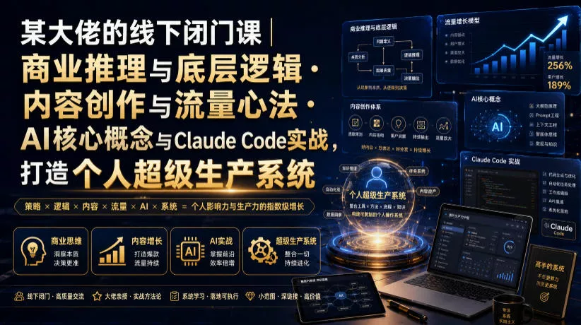 某大佬的线下闭门课｜商业推理与底层逻辑・内容创作与流量心法・AI核心概念与Claude Code实战，打造个人超级生产系统【录音+图片】-心思维创富网_网上创业教程_网络创业项目