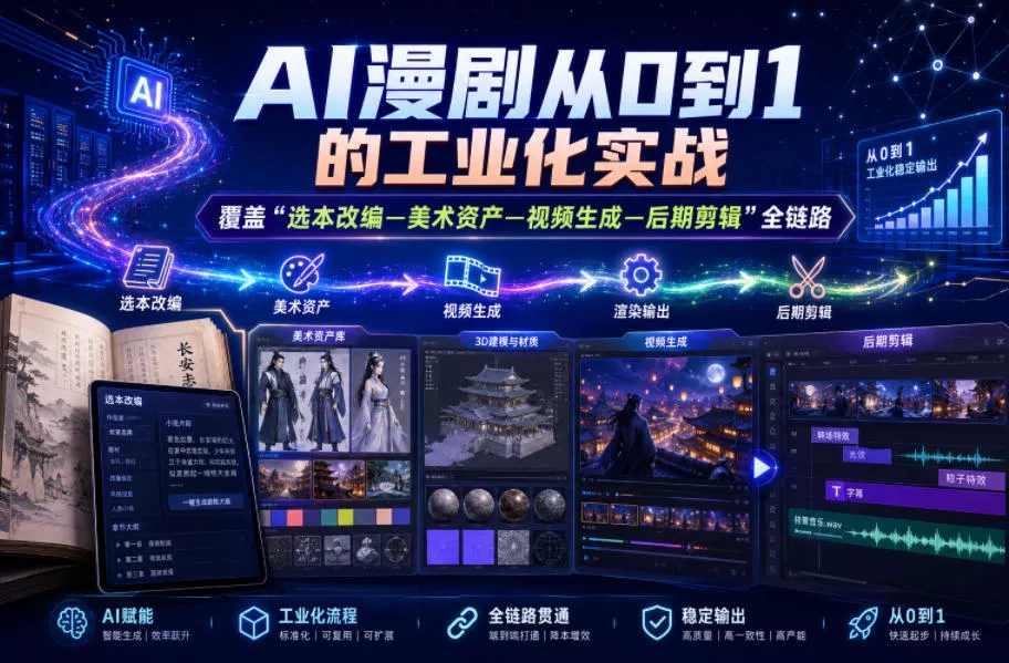 AI漫剧从0到1的工业化实战，覆盖“选本改编—美术资产—视频生成—后期剪辑”全链路(更新6月)-心思维创富网_网上创业教程_网络创业项目