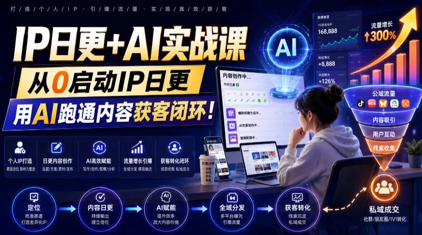 IP日更+AI实战课，从0启动IP日更，IP置顶视频制作+100条选题库搭建+10条日更规划，用AI跑通内容获客闭环!-心思维创富网_网上创业教程_网络创业项目