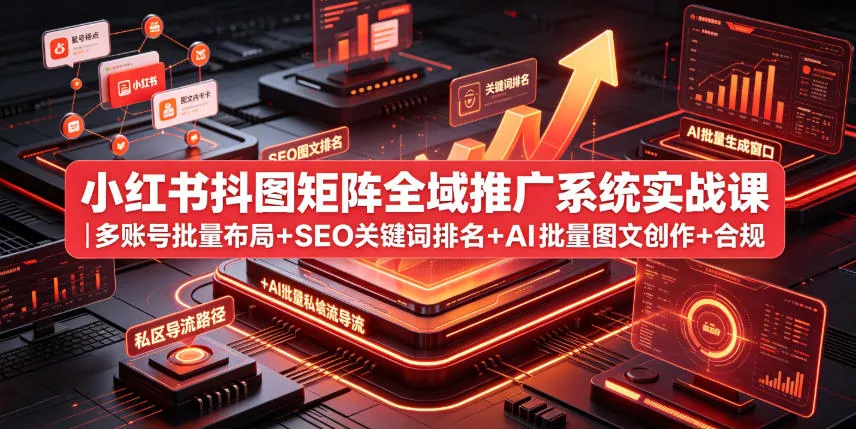 小红书抖图矩阵全域推广系统实战课｜多账号批量布局+SEO关键词排名+AI批量图文创作+合规私域导流完整落地教程-心思维创富网_网上创业教程_网络创业项目