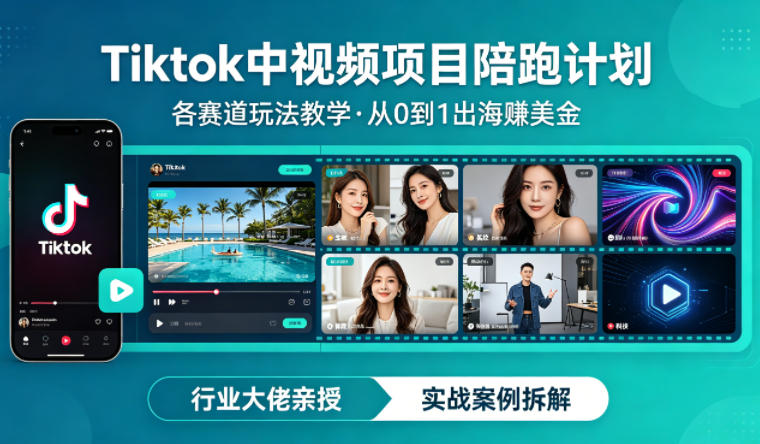 某大佬的Tiktok中视频项目陪跑，涵盖TK各个赛道玩法教学，从0到1出海賺美金-心思维创富网_网上创业教程_网络创业项目