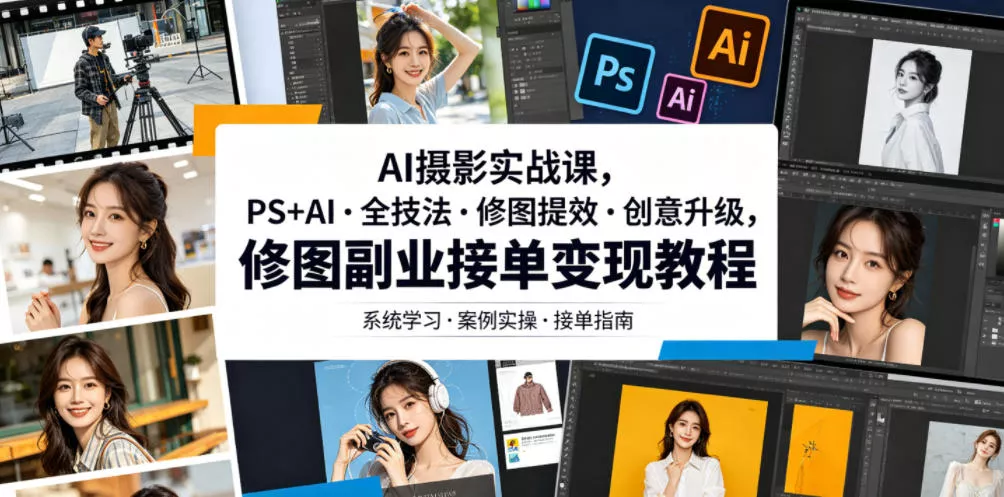 AI摄影实战课，PS+AI・全技法・修图提效・创意升级，修图副业接单变现教程-心思维创富网_网上创业教程_网络创业项目