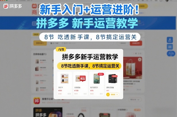 新手入门+运营进阶！拼多多新手运营教学，8节吃透新手课，8节搞定运营关-心思维创富网_网上创业教程_网络创业项目