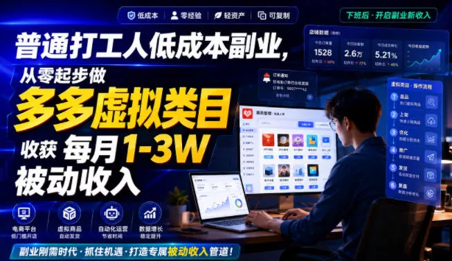 普通打工人低成本副业，从零起步做多多虚拟类目，收获每月1-3W被动收入【揭秘】-心思维创富网_网上创业教程_网络创业项目