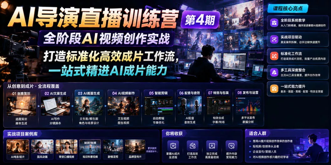 AI导演直播训练营第4期｜全阶段AI视频创作实战，打造标准化高效成片工作流，一站式精进AI成片能力-心思维创富网_网上创业教程_网络创业项目
