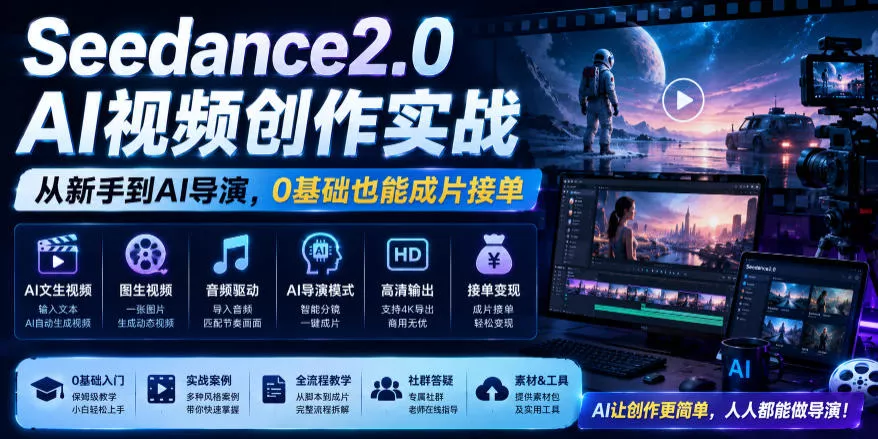 Seedance2.0 AI视频创作实战，从新手到AI导演，0基础也能成片接单变现-心思维创富网_网上创业教程_网络创业项目