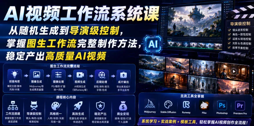 AI视频工作流系统课，从随机生成到导演级控制，掌握图生工作流完整制作方法，稳定产出高质量AI视频-心思维创富网_网上创业教程_网络创业项目